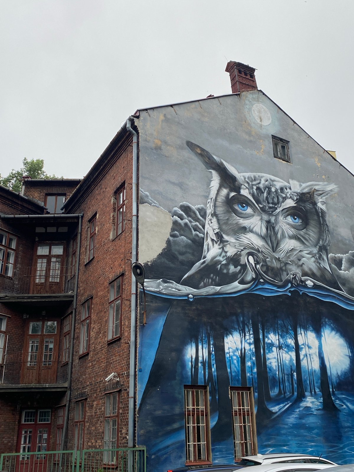 Street mural and vintage architecture in Bielsko-Biała