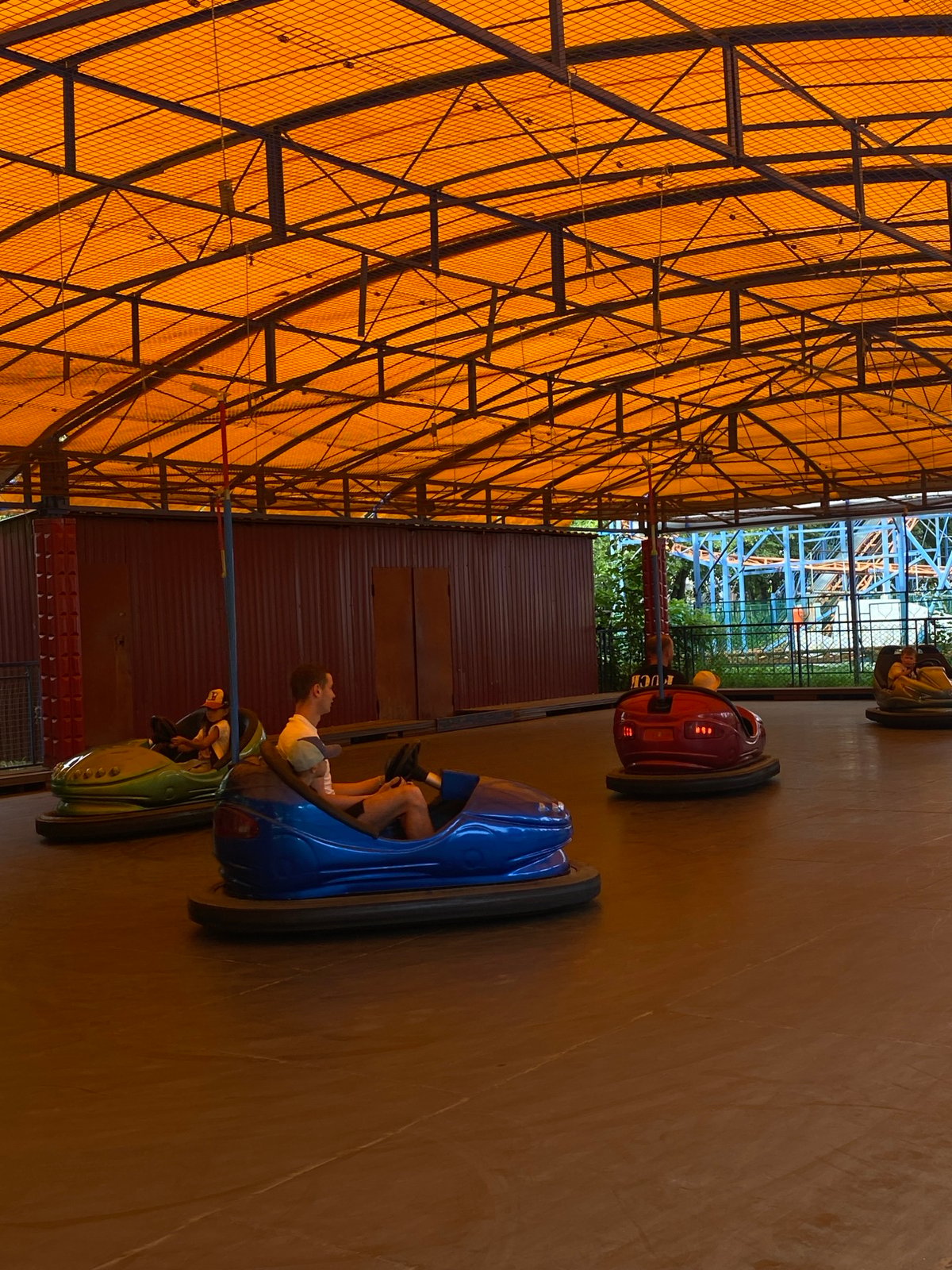 Summer morning at a Novosibirsk amusement park and surrounding streets