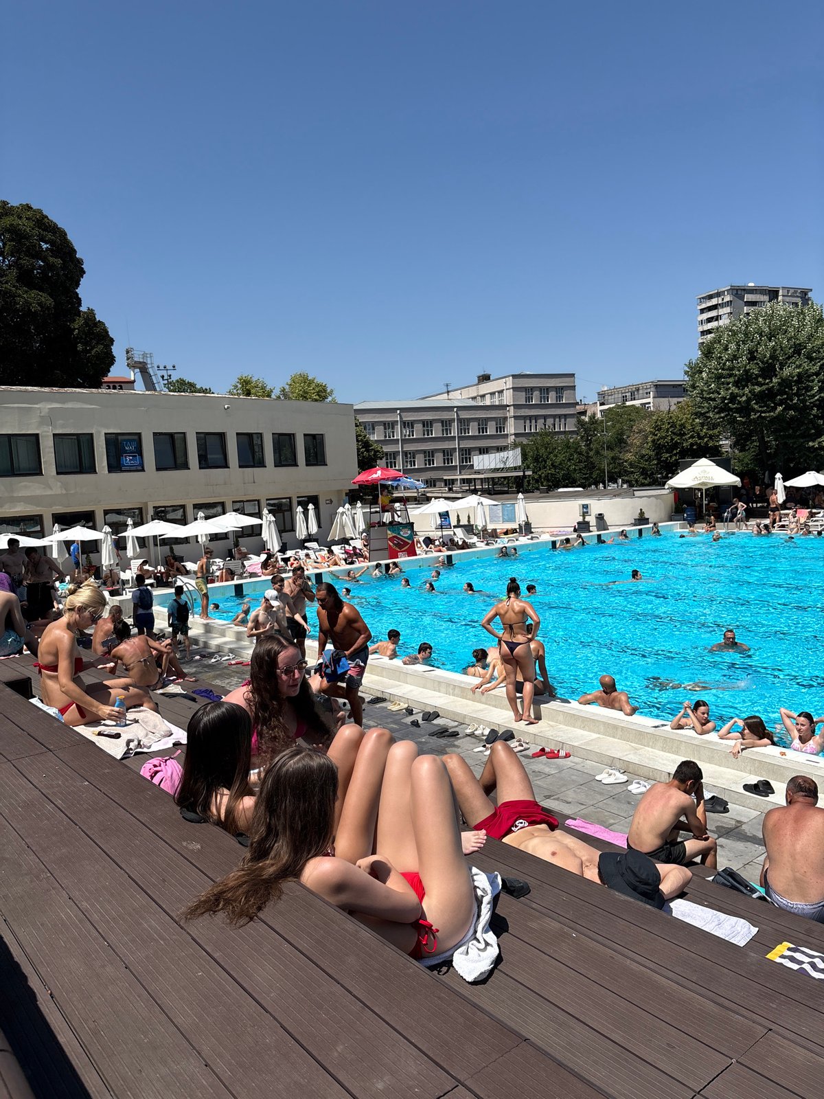 Packed public pool day in Belgrade, summer in full swing