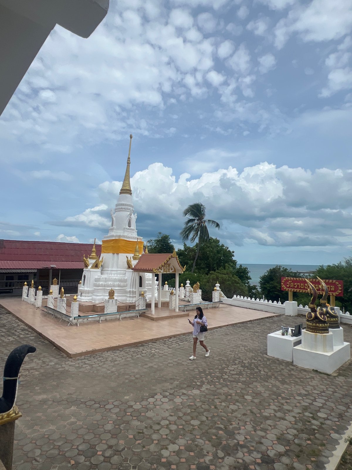 Coastal Buddhist temple complex, stupas and shrines throughout