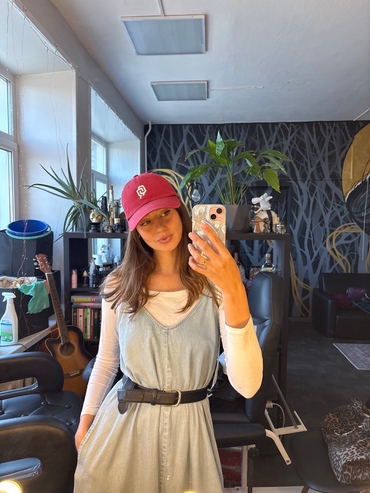 Woman takes selfies indoors in Krasnoyarsk, Russia