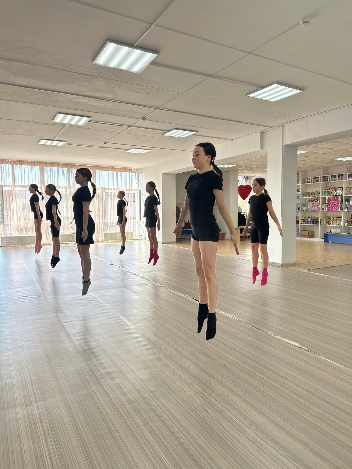 Young women practice dance or gymnastics in Votkinsk studio