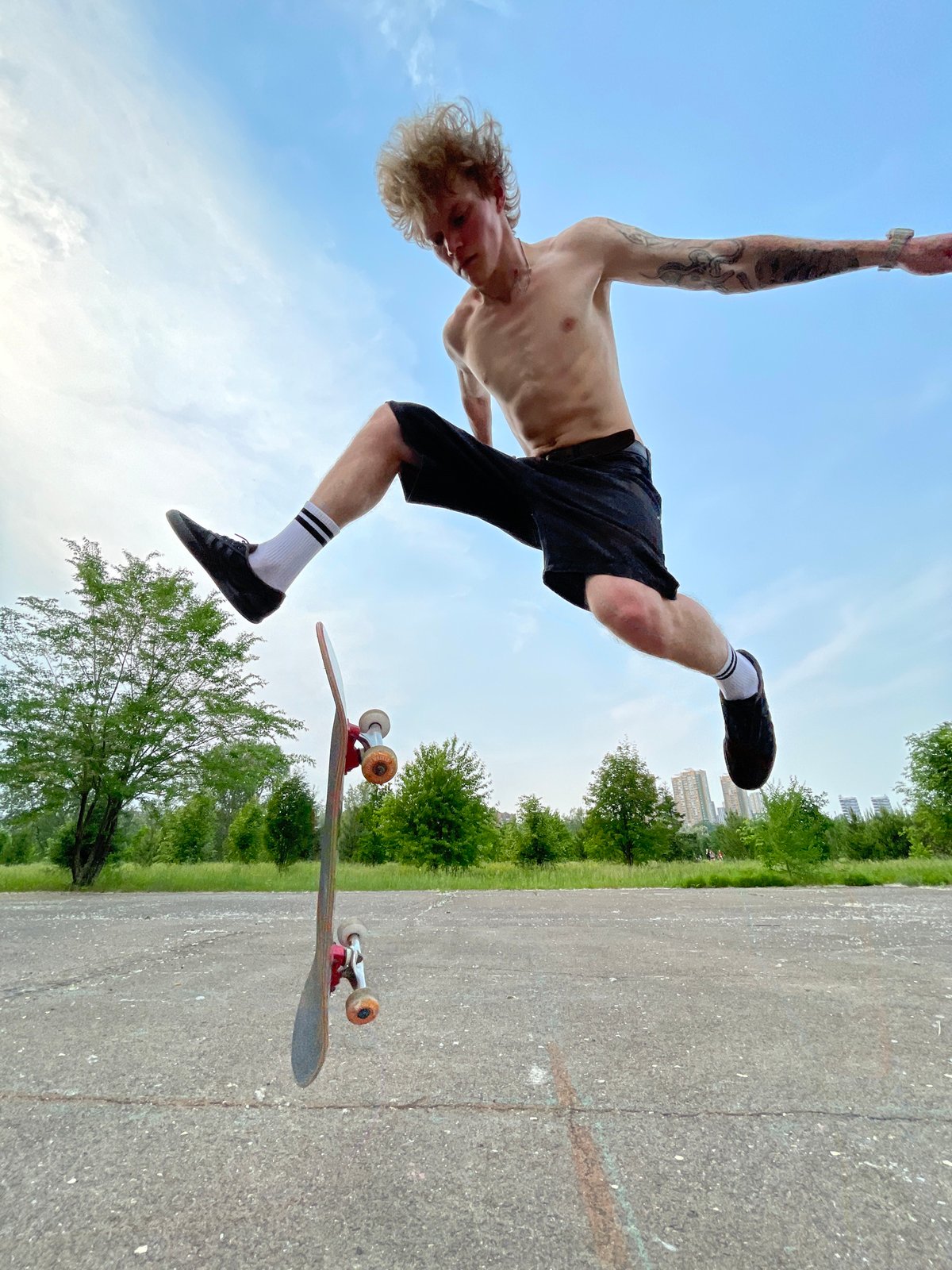 Skateboarding session with tricks and riding in Krasnoyarsk