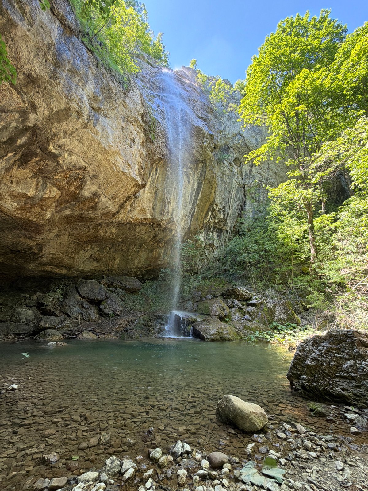 Waterfall documented cascading into pool near Veselinovo, Bulgaria