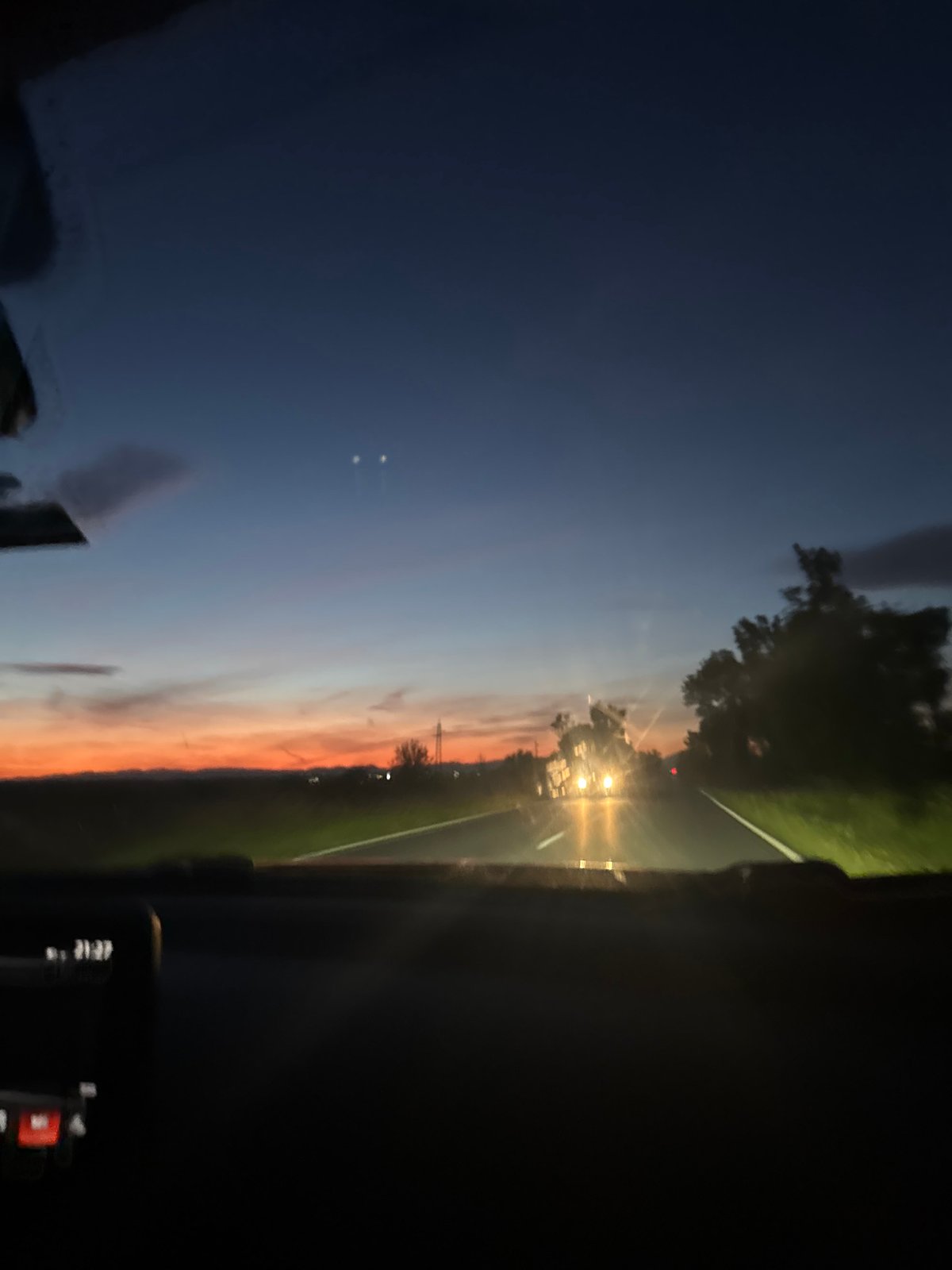 Twilight drive captured on rural Bulgarian road near Okop