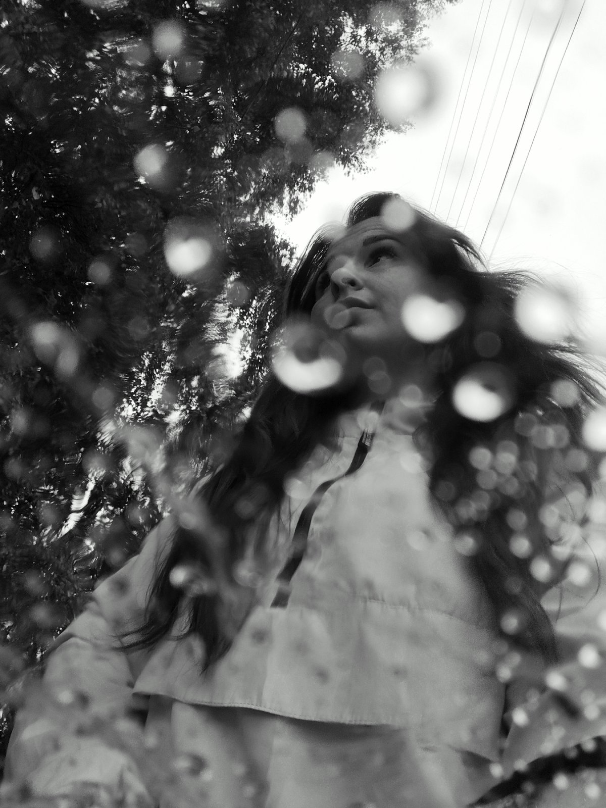 Woman and dog travel by car in rainy Фоки