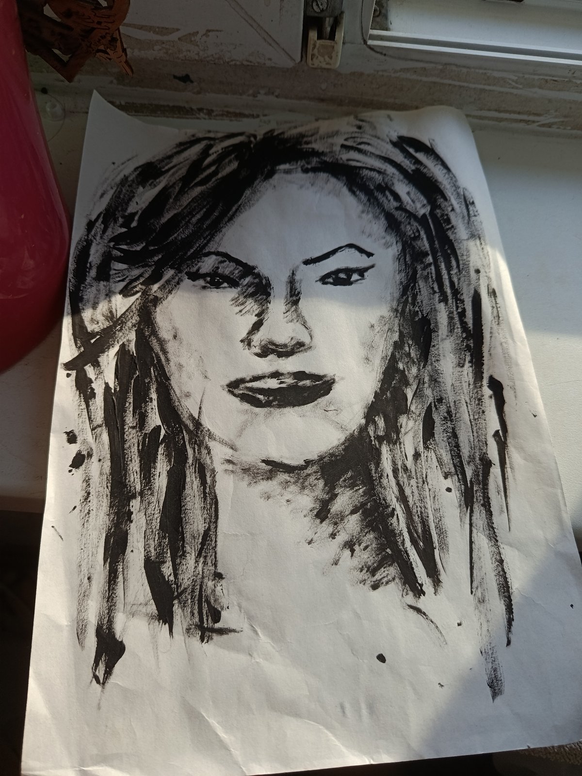 Charcoal drawings observed in Moscow artist workspace