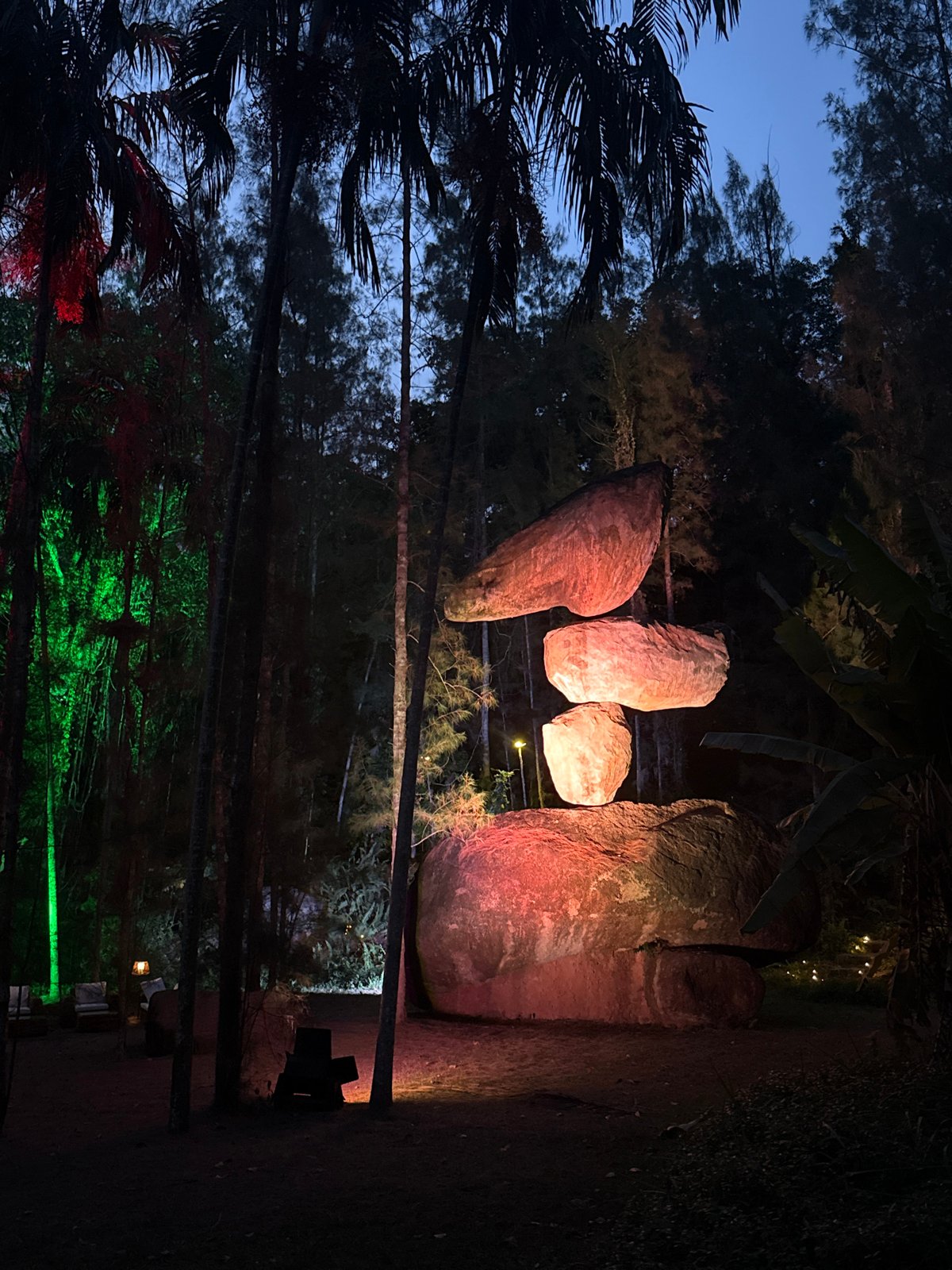 Stone formations photographed in Ko Samui forest at night