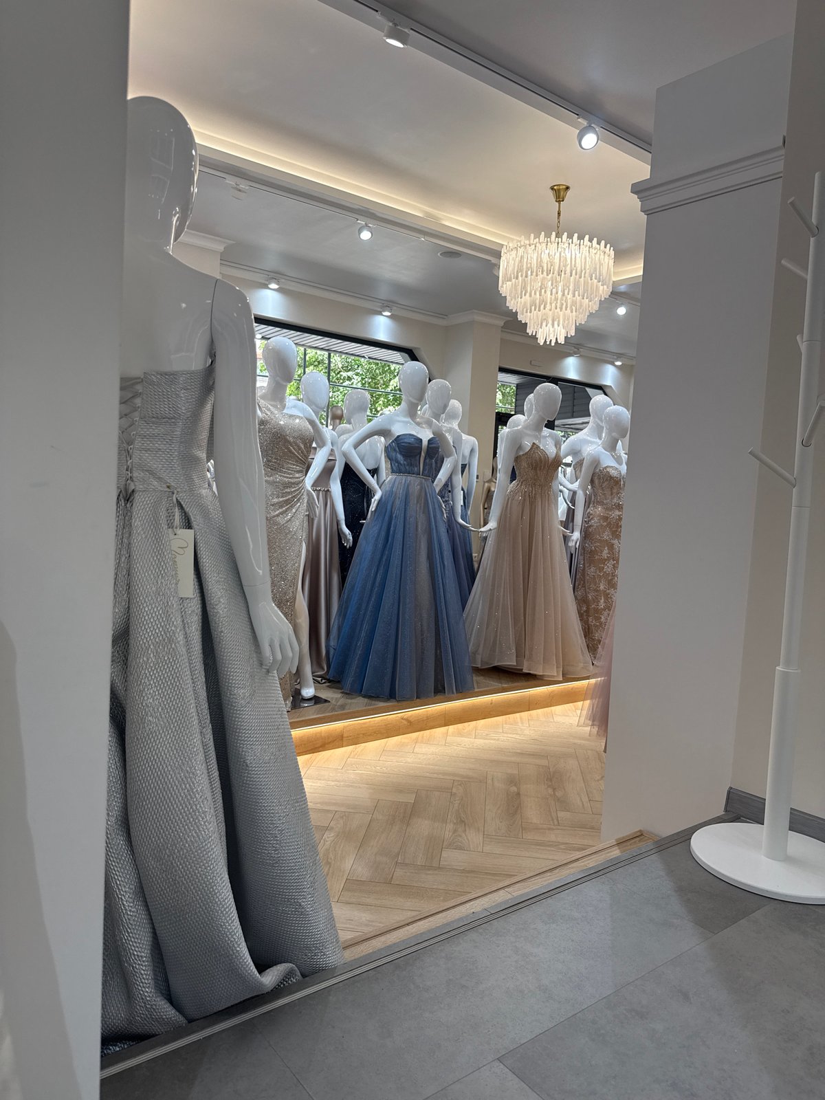 Formal dress shop interior documented in Blagoevgrad, Bulgaria