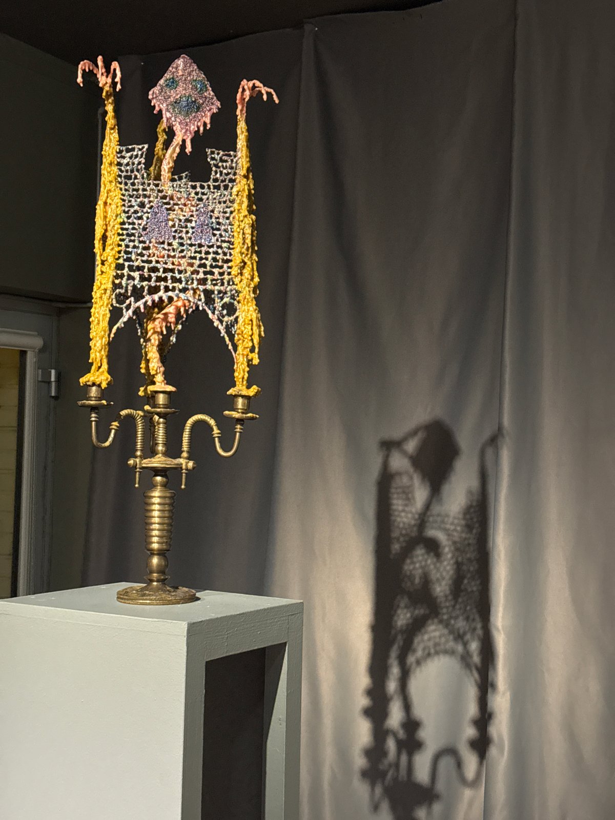 Ornate metallic sculpture with gold appendages observed in Moscow