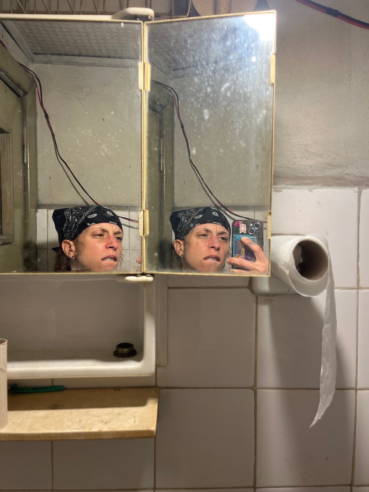 Person takes bathroom selfie in Argentine neighborhood
