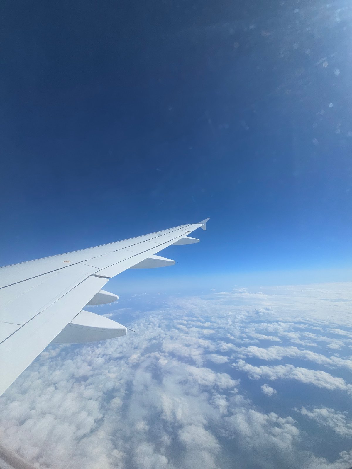 Airplane wing photographed during flight over Bad Berleburg, Germany