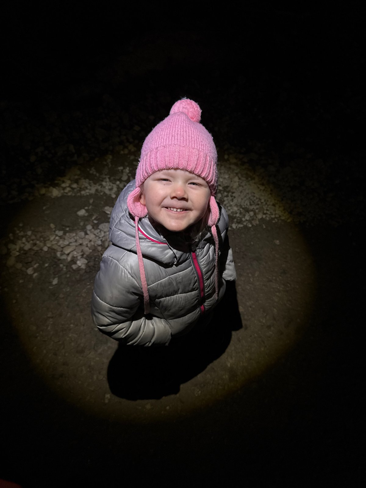 Adult and child spotted in winter evening in Горný