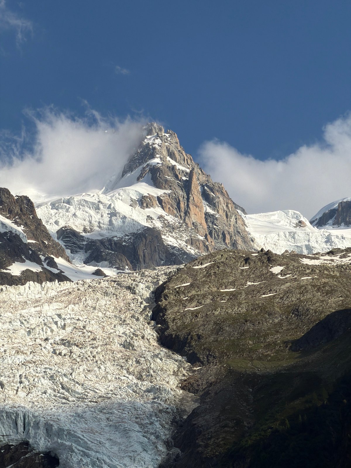 Peaks and glacial river along the Chamonix valley