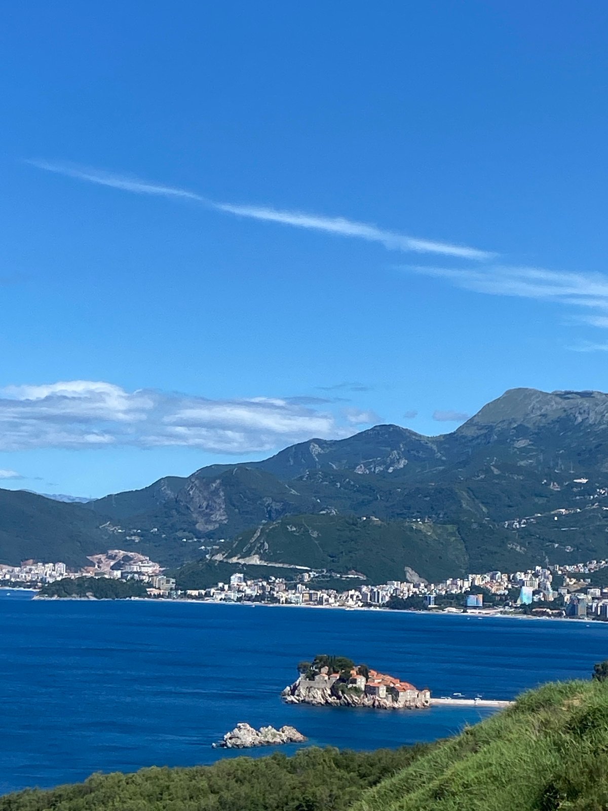 Scenic Budva coastline and mountains photographed on clear morning