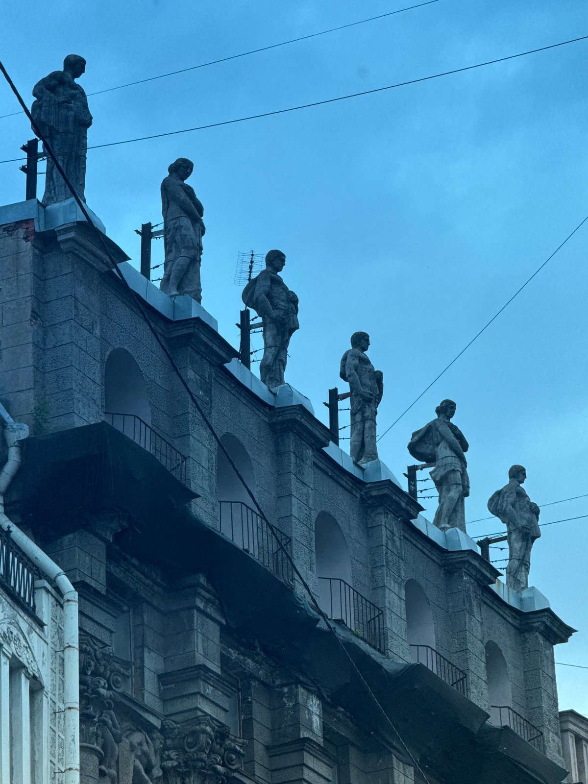 Saint Petersburg's ornate architecture up close on a grey morning