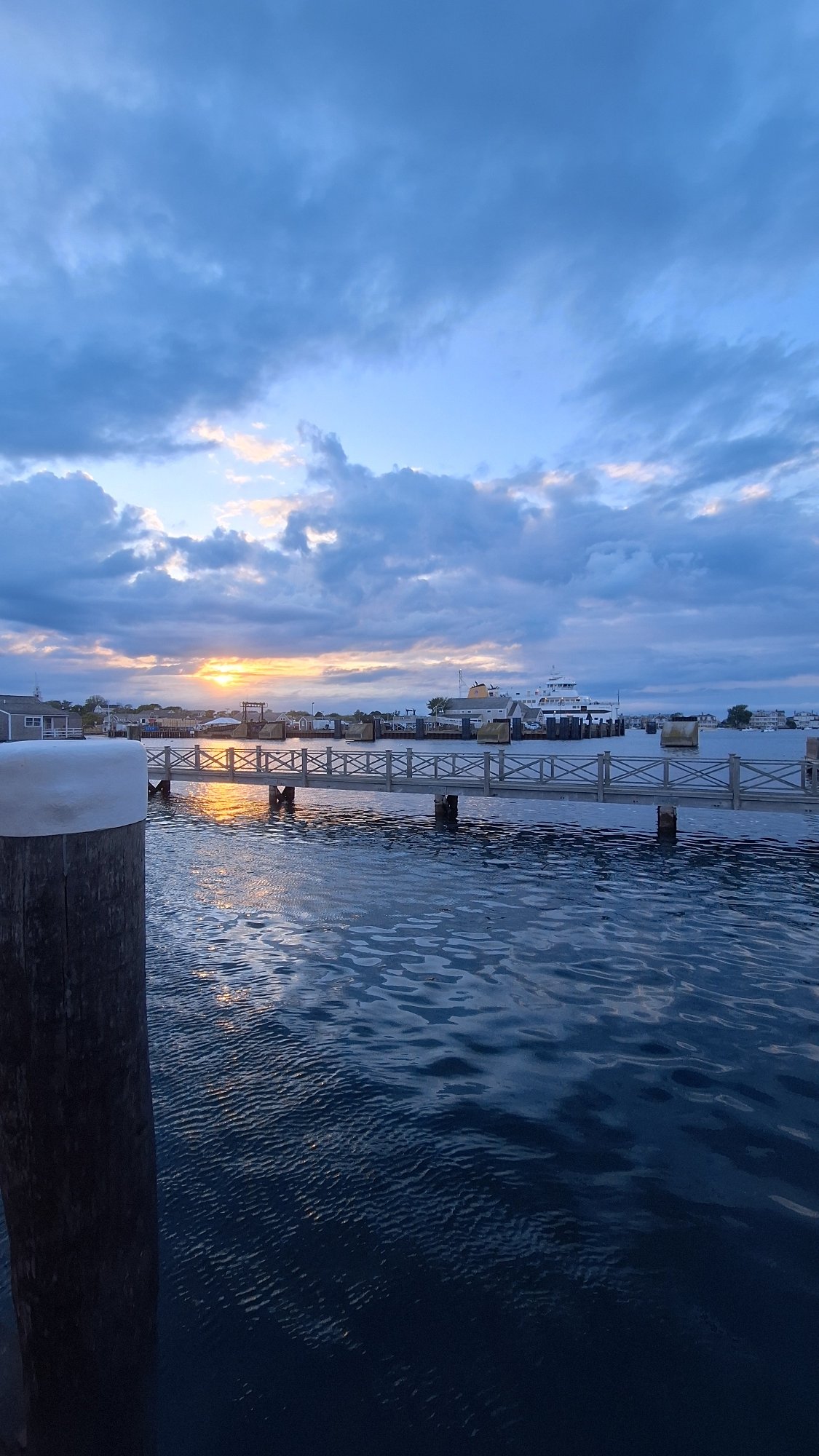 Sunset captured at Nantucket Harbor by multiple witnesses