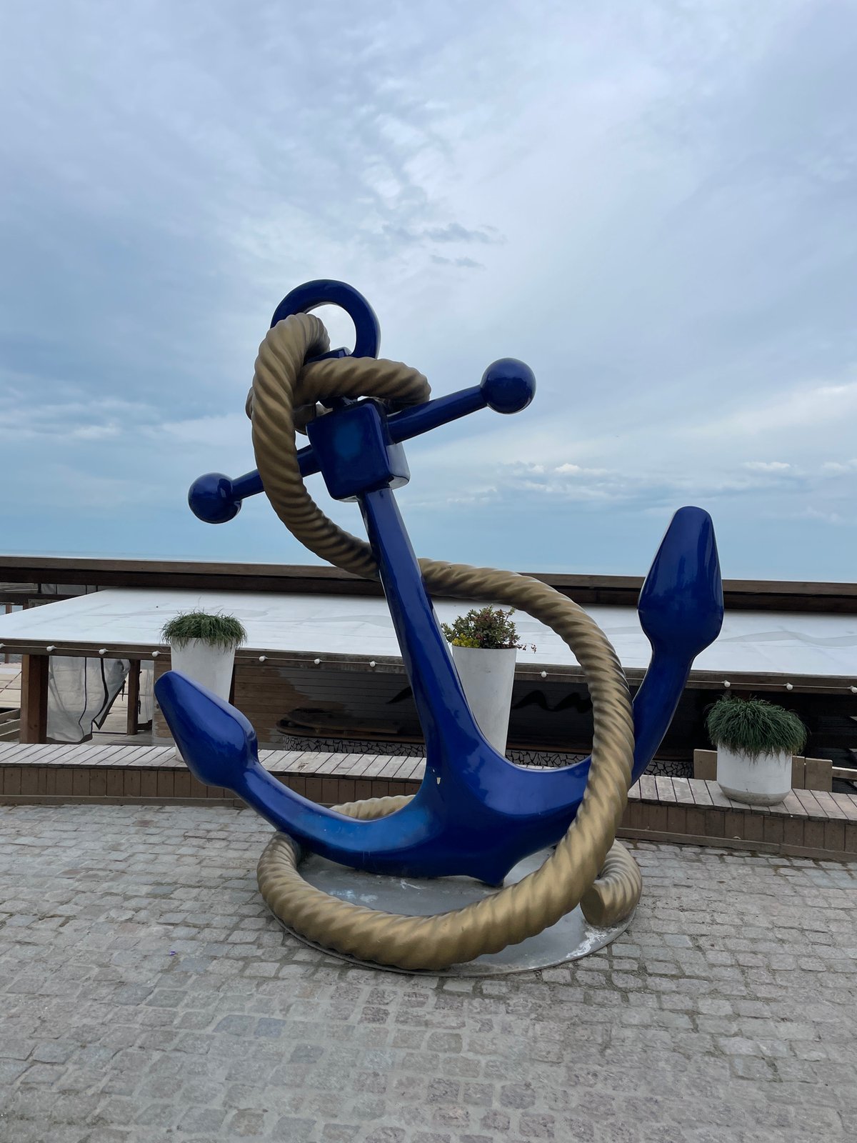 Maritime sculptures documented in early morning Sochi walkthrough