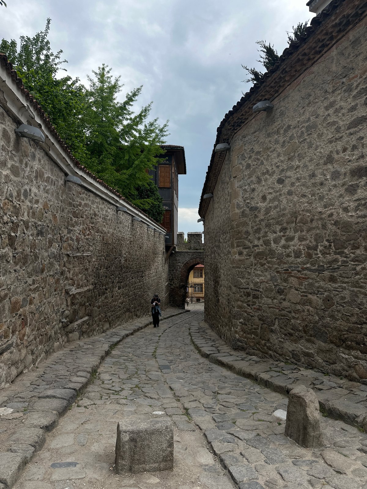 Quiet afternoon documented in Plovdiv's historic cobblestone district