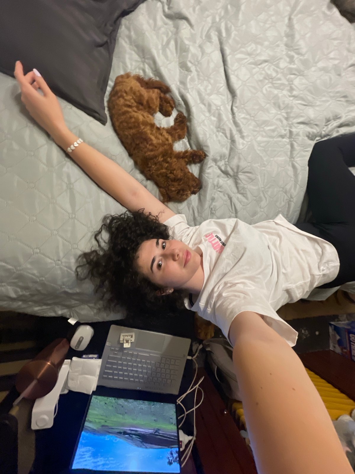 Woman documents quiet afternoon with pets in Sofia apartment