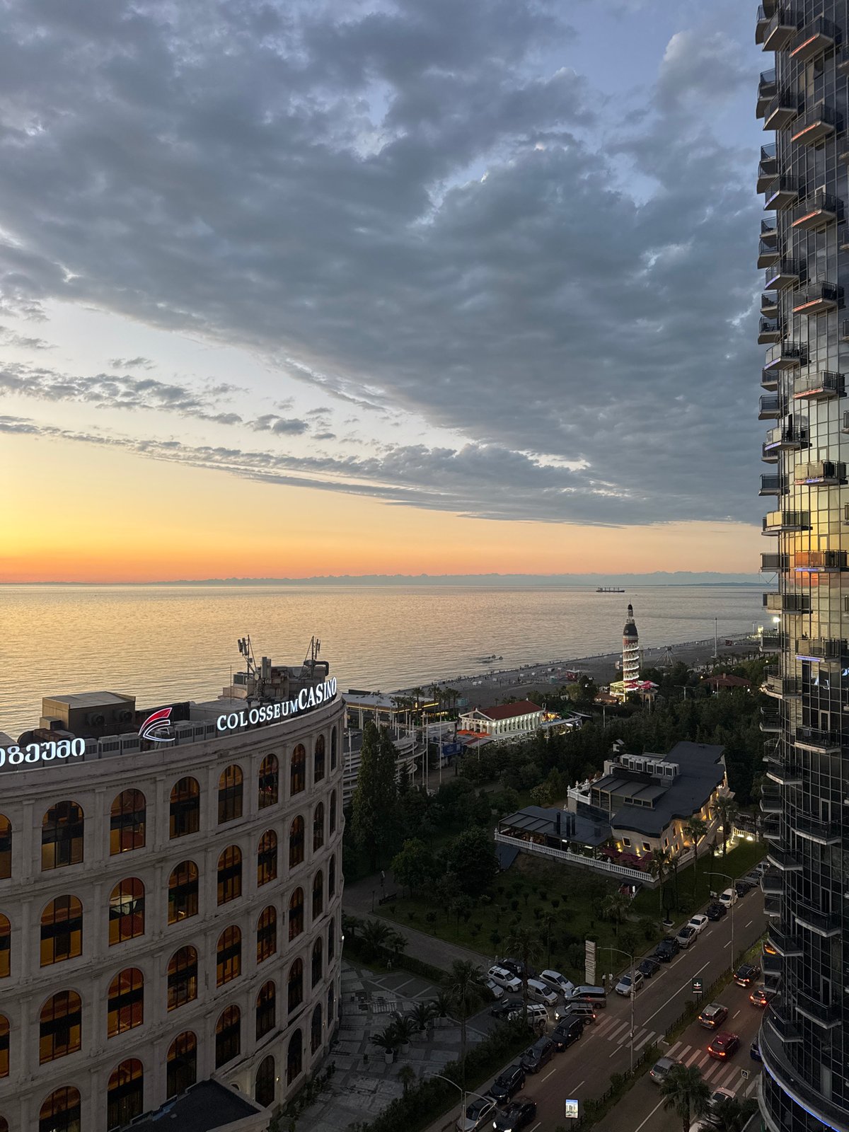 Batumi's Black Sea waterfront at golden hour