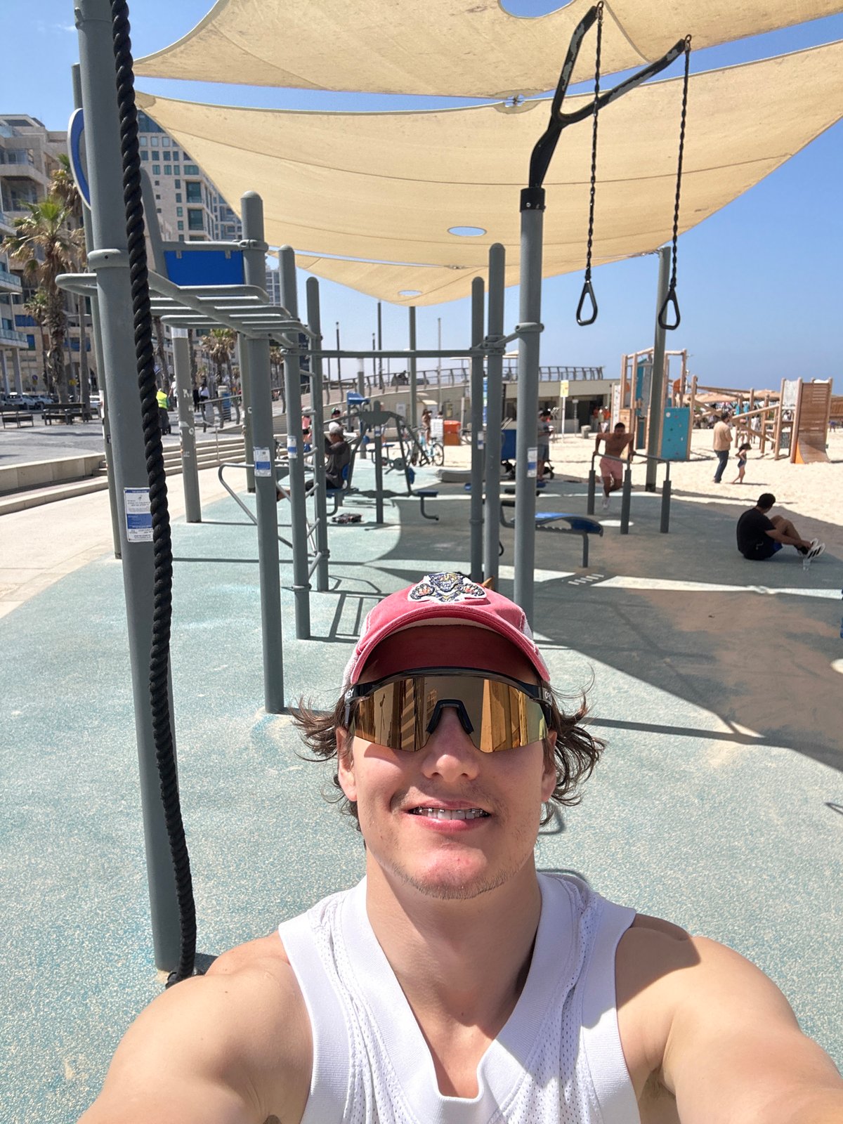 Morning beach activity documented at Tel-Aviv's Gordon Beach