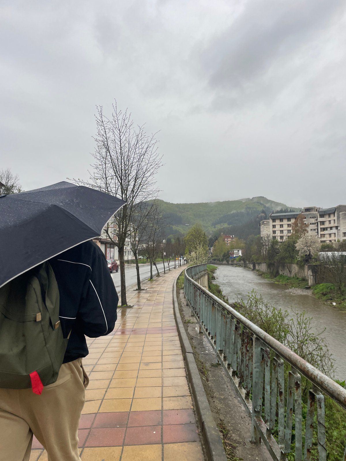 Rainy morning walk captured in Zlatograd, Bulgaria