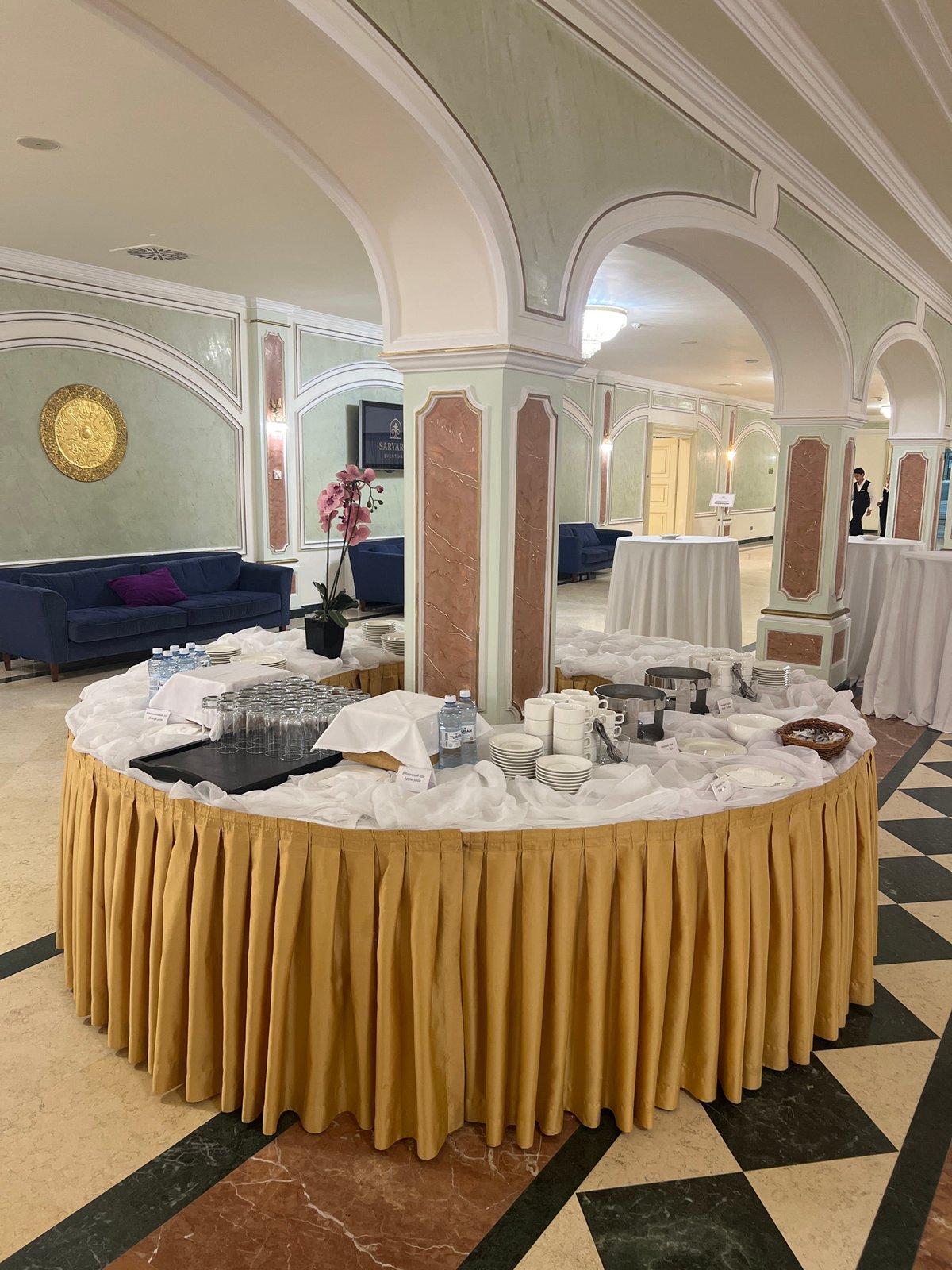 Event venue setup underway at a ballroom in Astana
