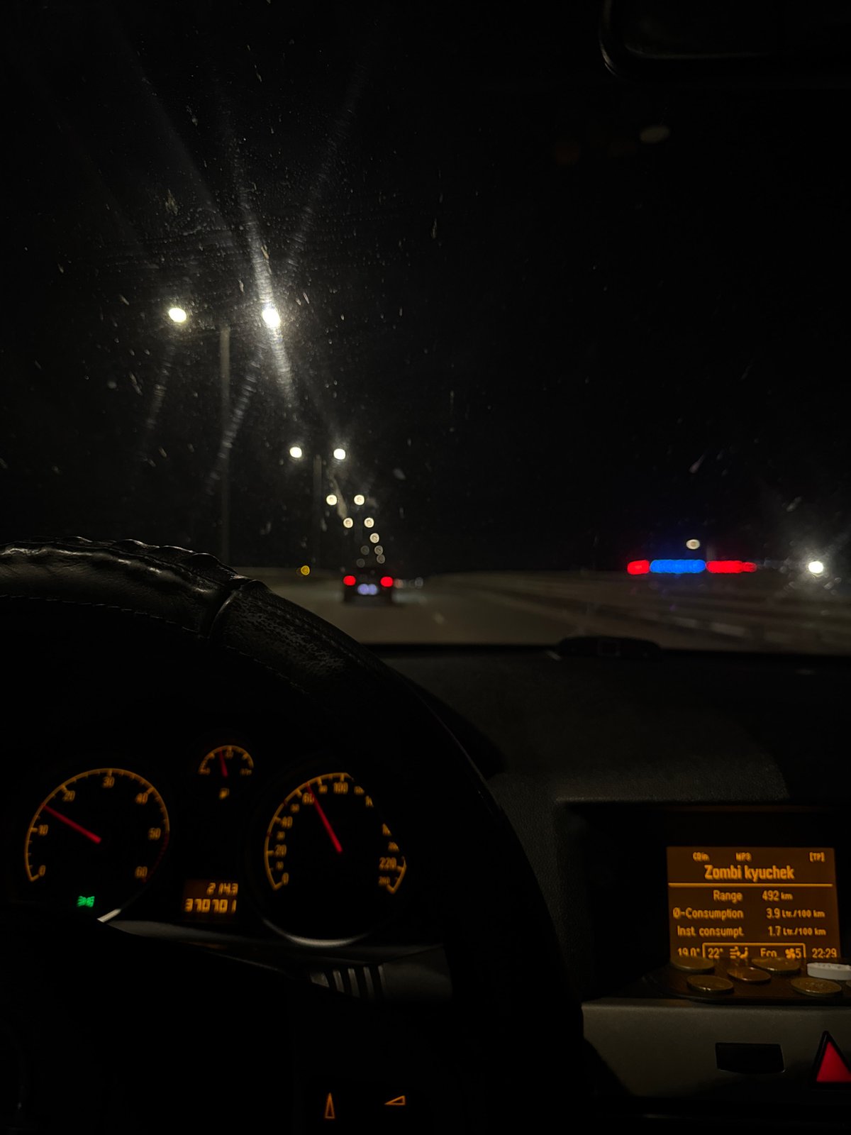 Nighttime drive captured from vehicle interior in Bulgaria