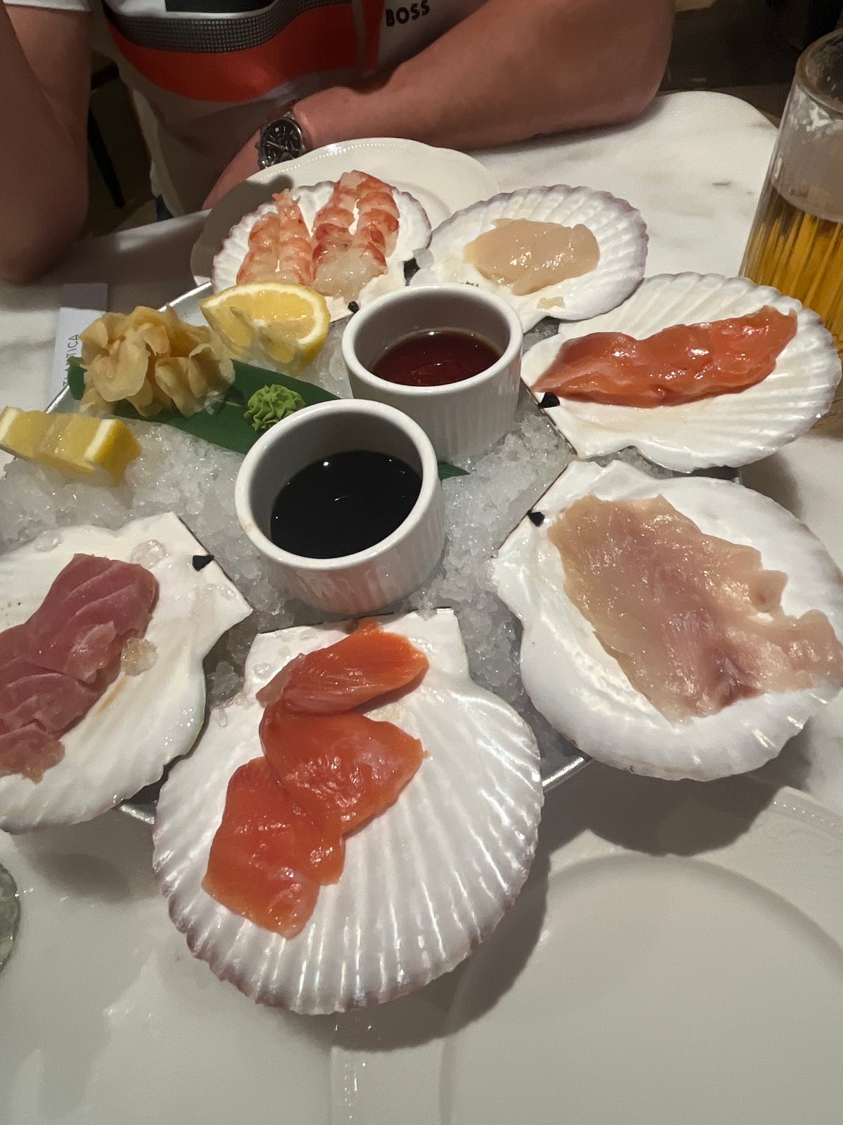 Diner captures seafood meal at Moscow restaurant