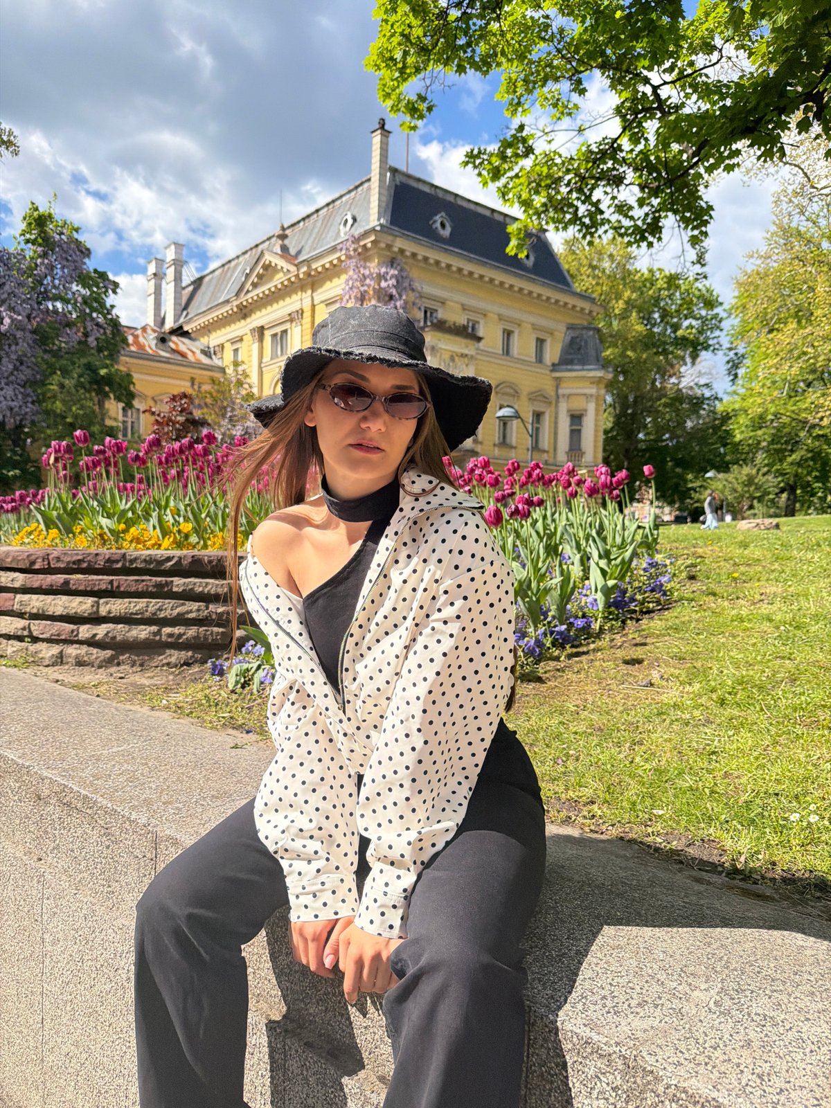 Woman in polka dot jacket spotted across Sofia locations