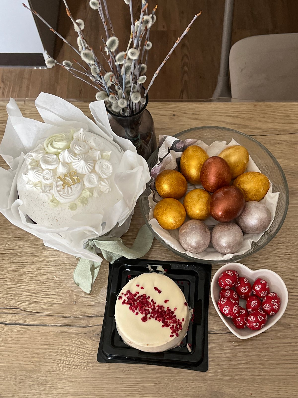 Easter table display captured in Krasnoyarsk features traditional treats