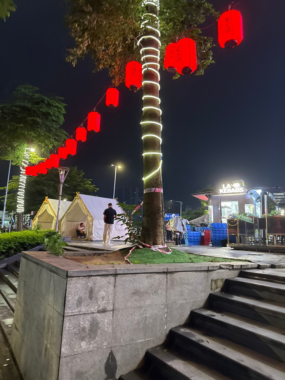 Haizhu District at night: skyscrapers, wet streets, and neon