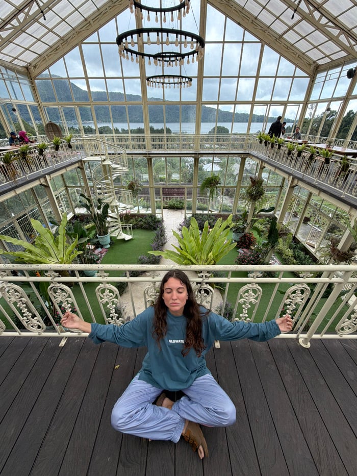 Tourists visit greenhouse restaurant complex in Candikuning, Indonesia