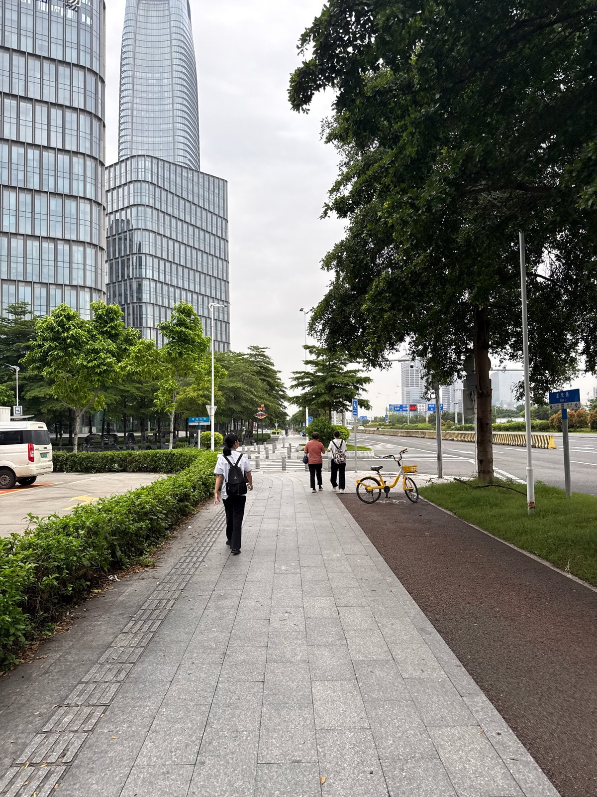 Haizhu District's glass towers and lantern-lined streets on a grey afternoon