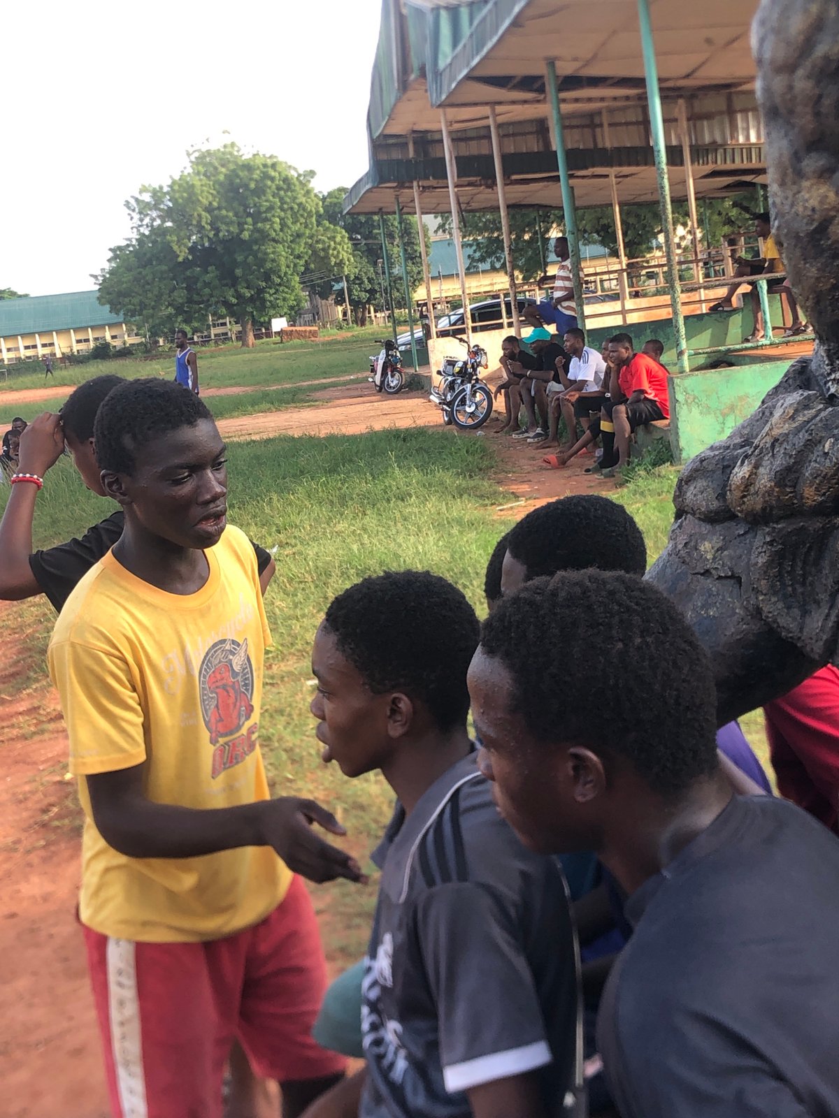 Soccer training session captured on community field in Nigeria