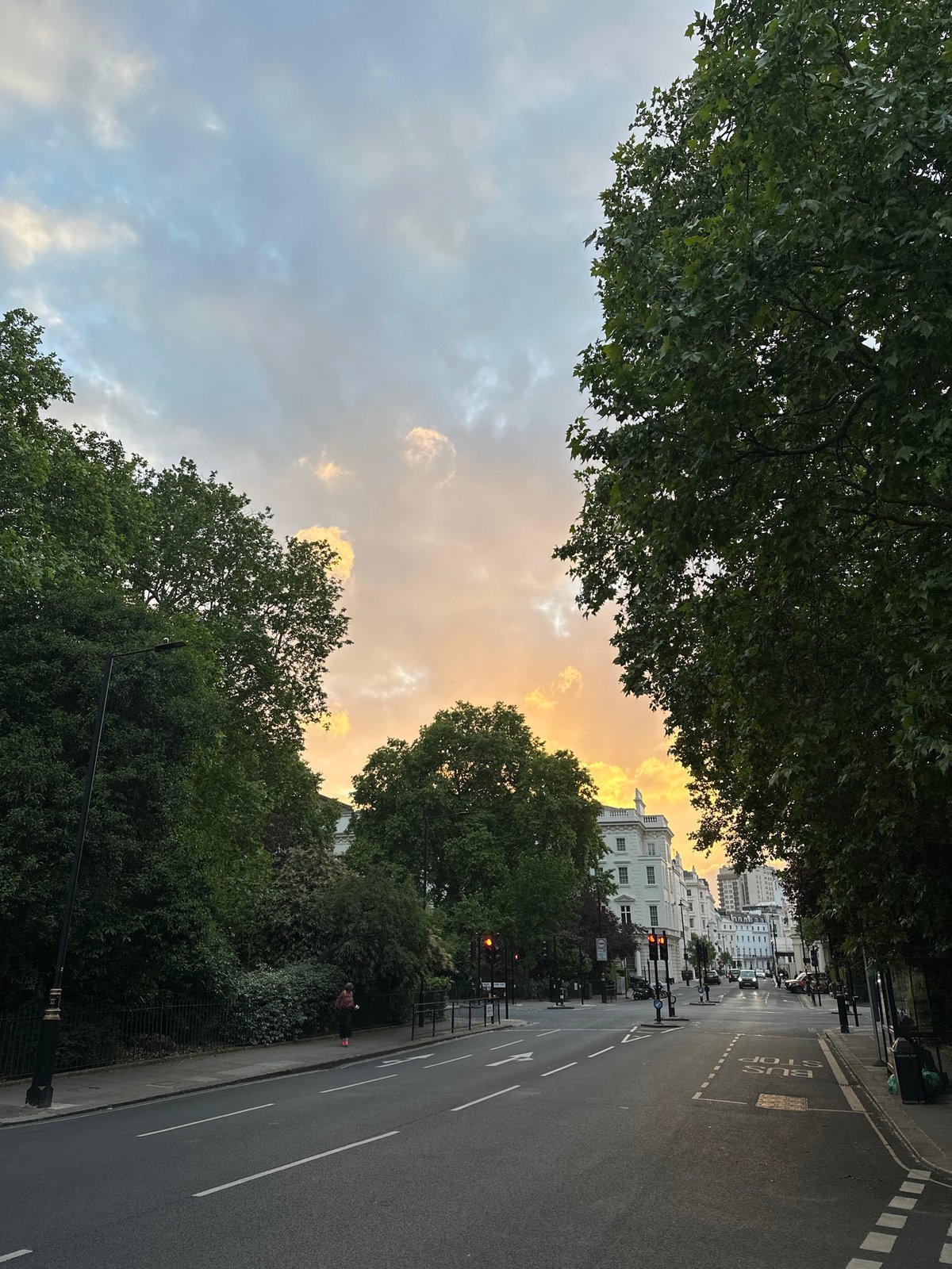 London street captured during golden hour evening light