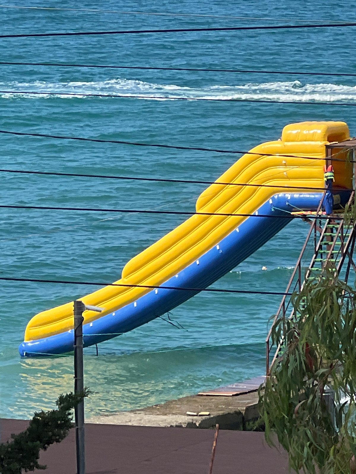 Inflatable water slide on the Sochi beachfront