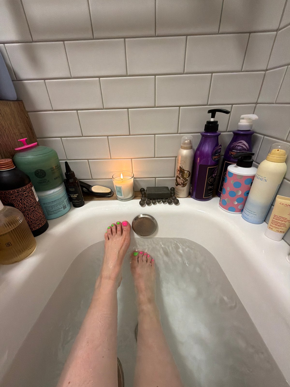 Evening bath time with colorful nail polish in Belarus