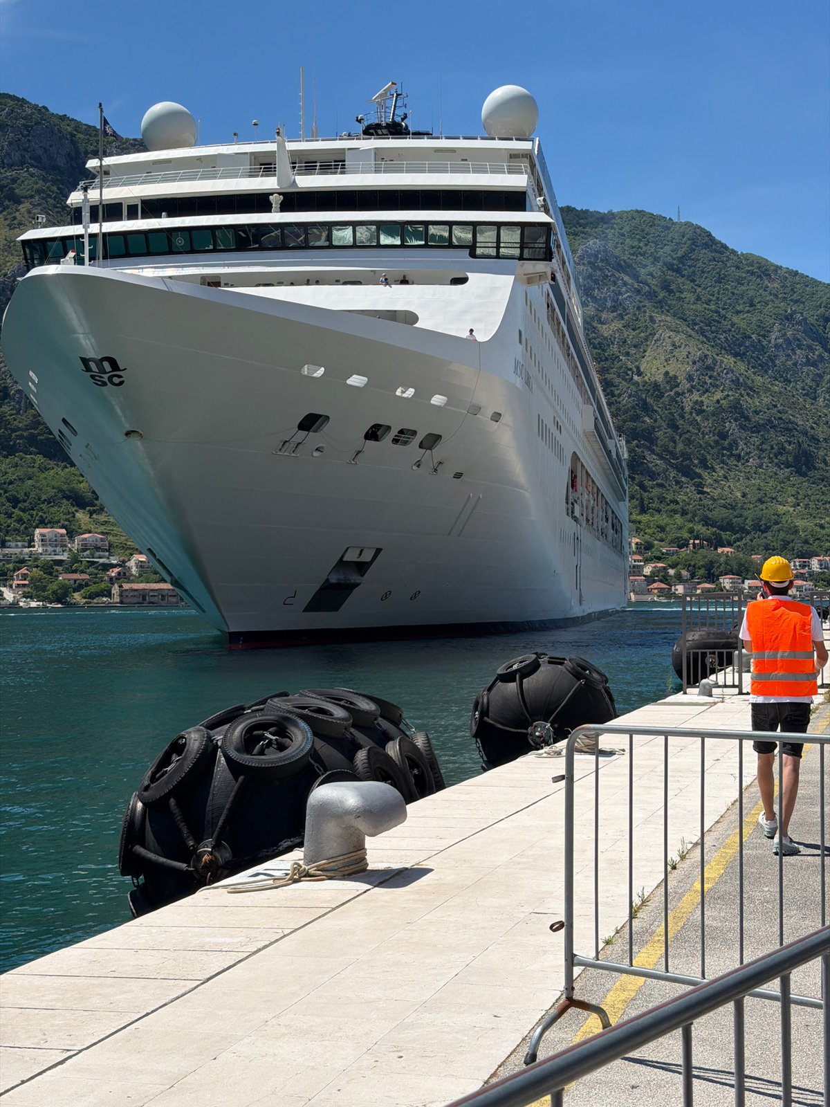 Cruise ship arrival and docking in Kotor Bay