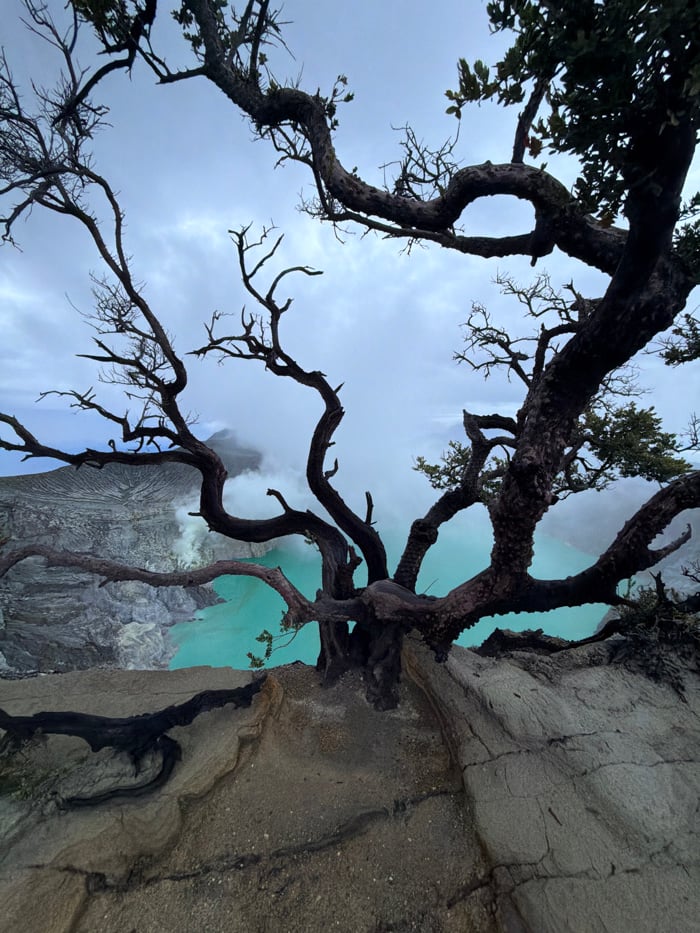 Tourists document evening visit to Indonesia's Ijen volcano crater