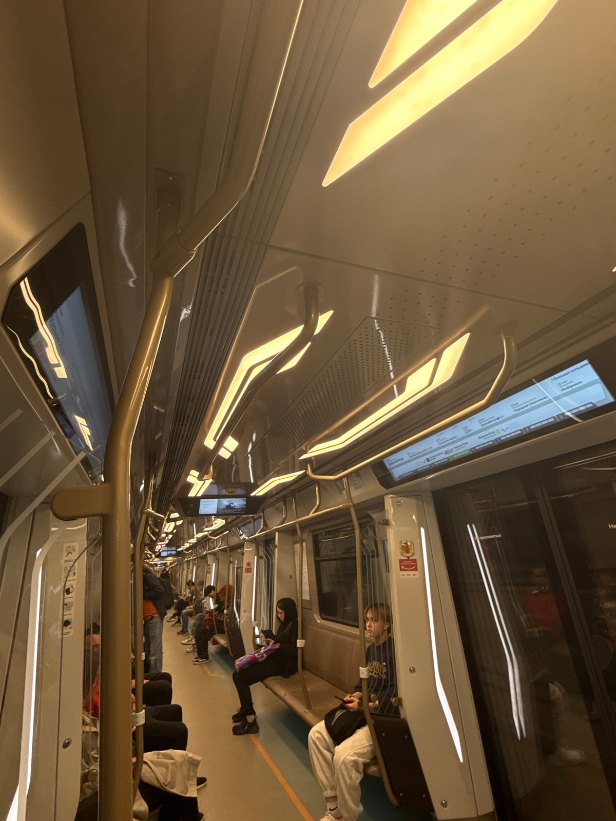 Evening commute captured on modern Moscow Metro train