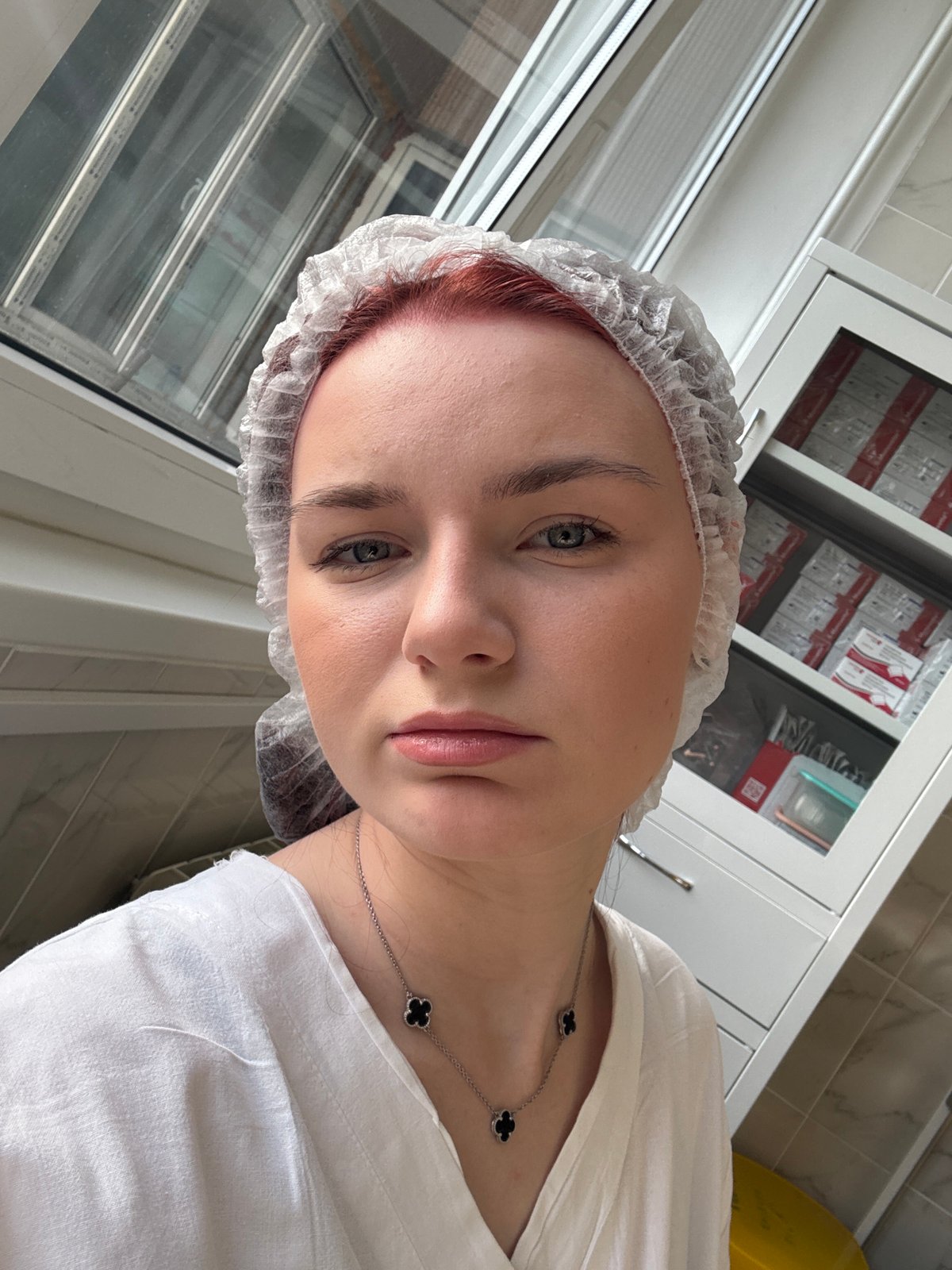 Woman documents early morning medical facility visit in Saint Petersburg