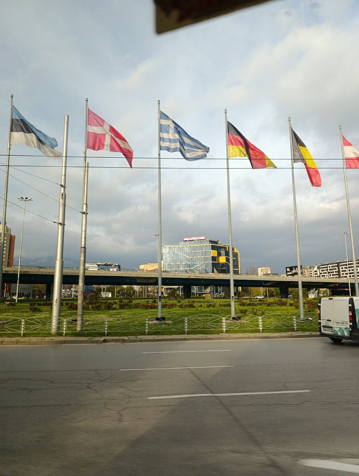 European flags displayed on Sofia street early morning