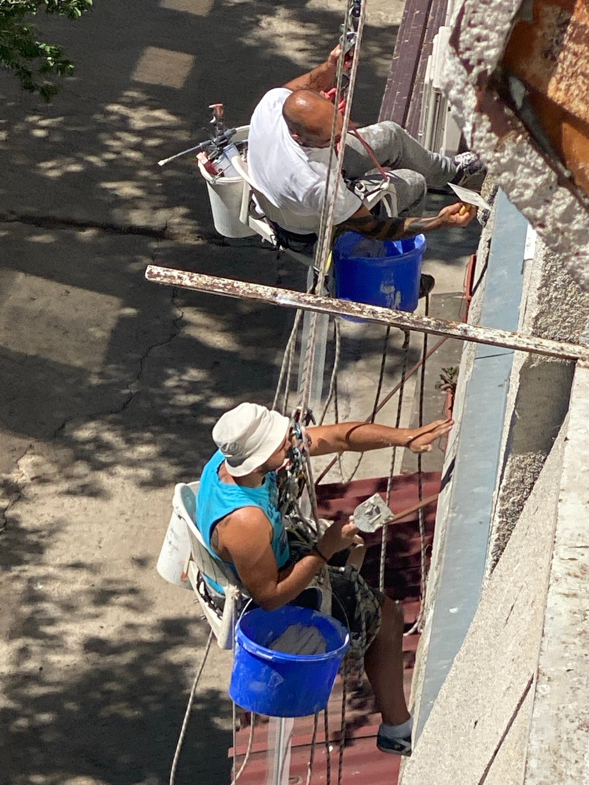 Rope-access crew works Pleven building facade