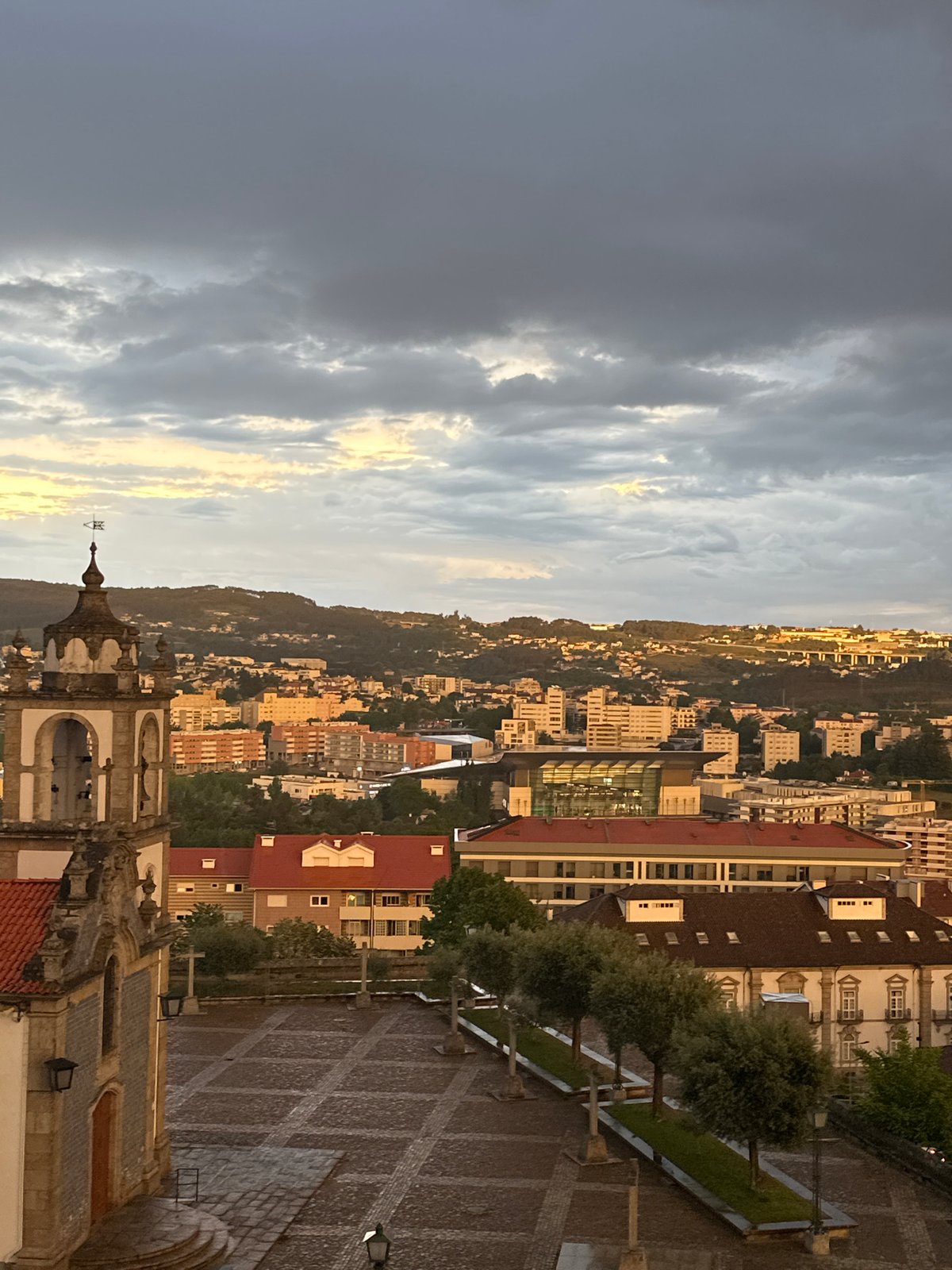 Aerial views document Vila Real at dusk