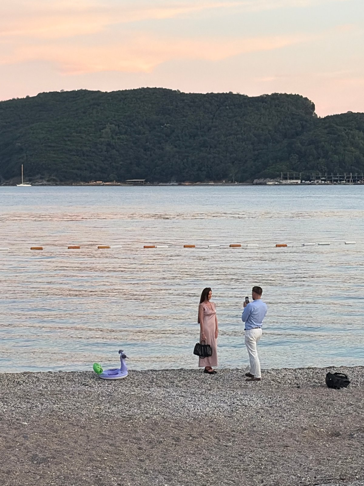 Evening beach life and traffic jams in Budva, Montenegro