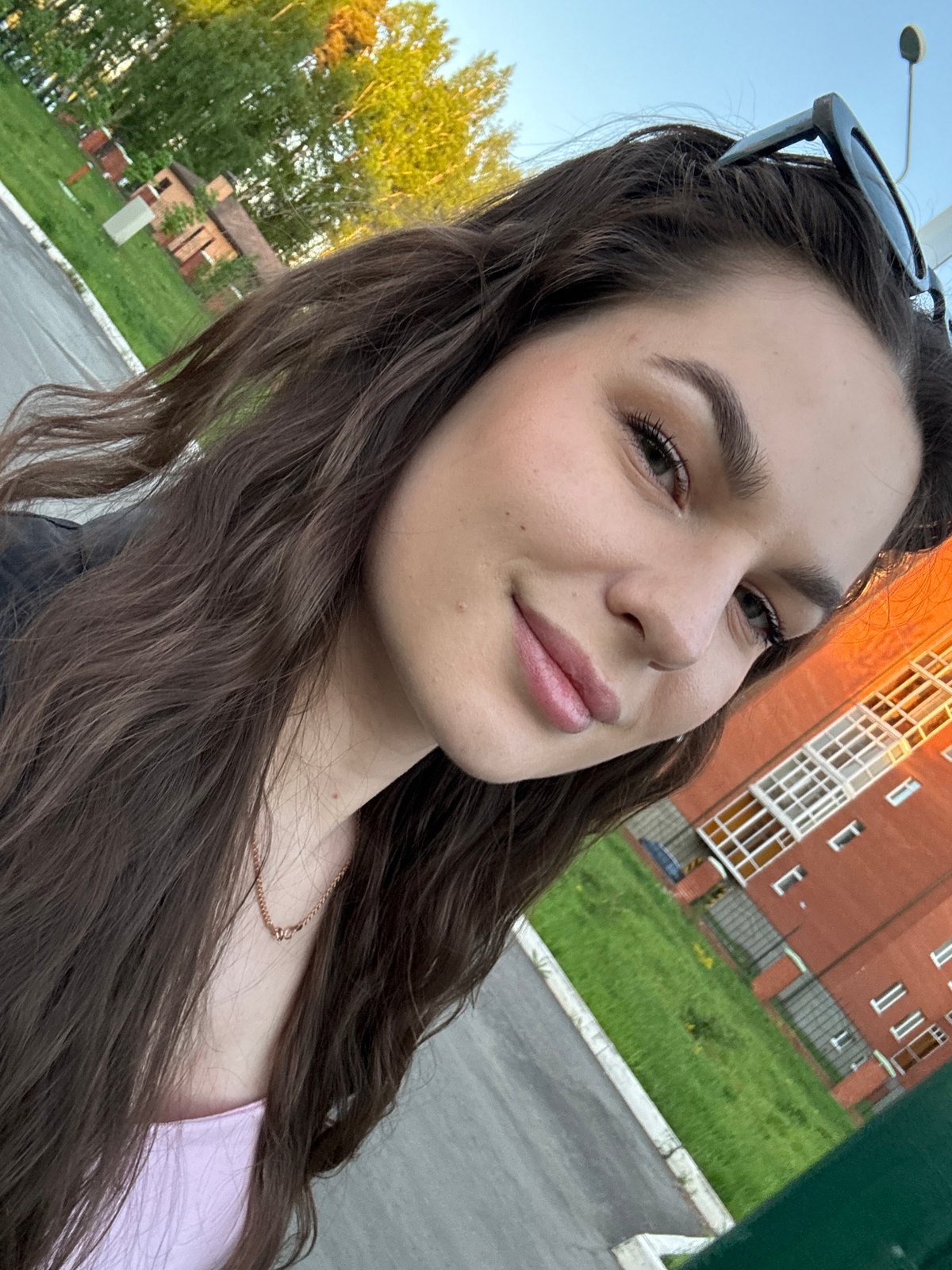 Woman takes selfies in residential Chaikovsky, Russia