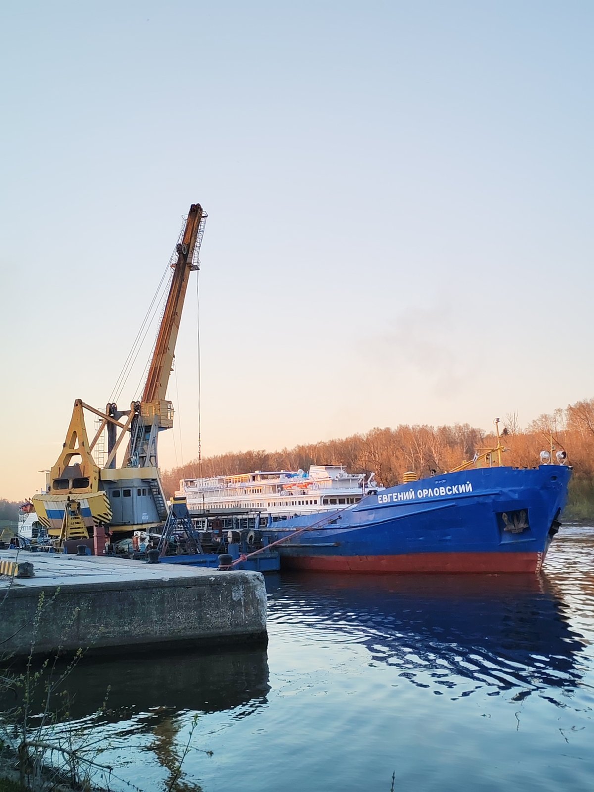 Cruise ships transit Yakhroma Canal in Russia