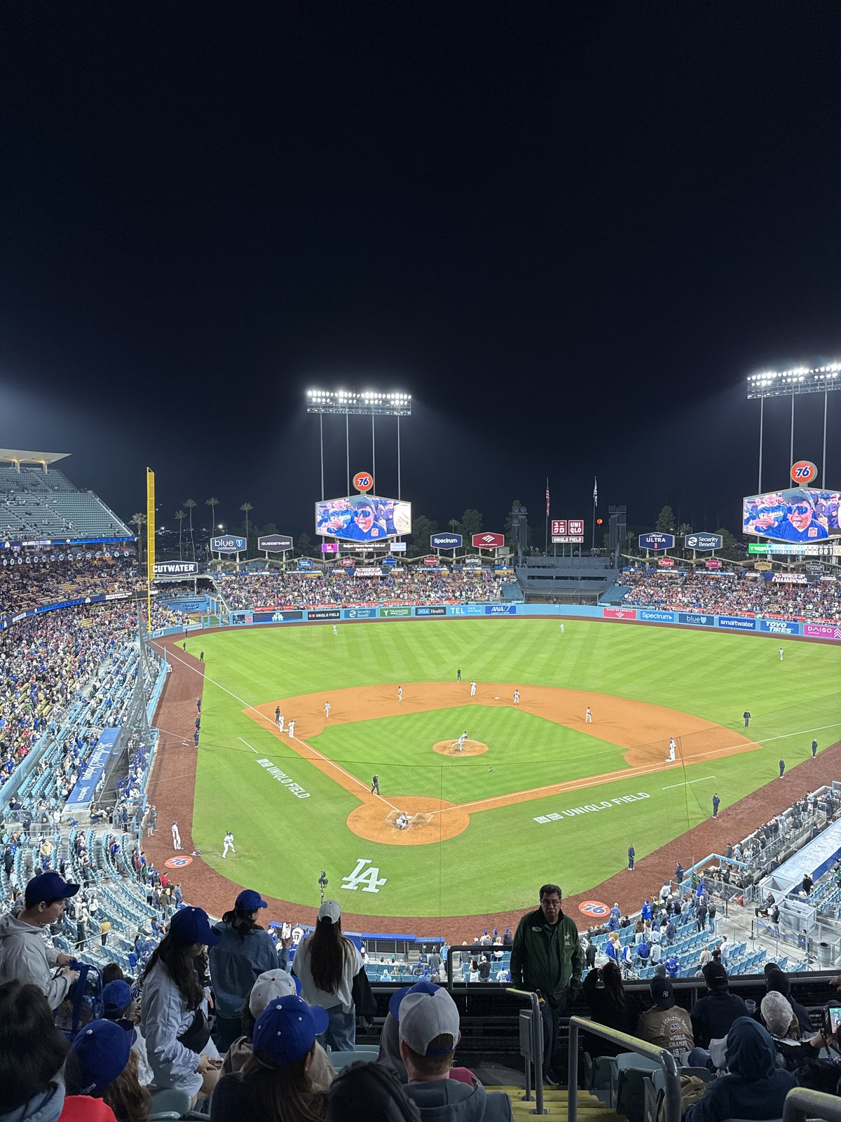 Night baseball game captured at Los Angeles stadium